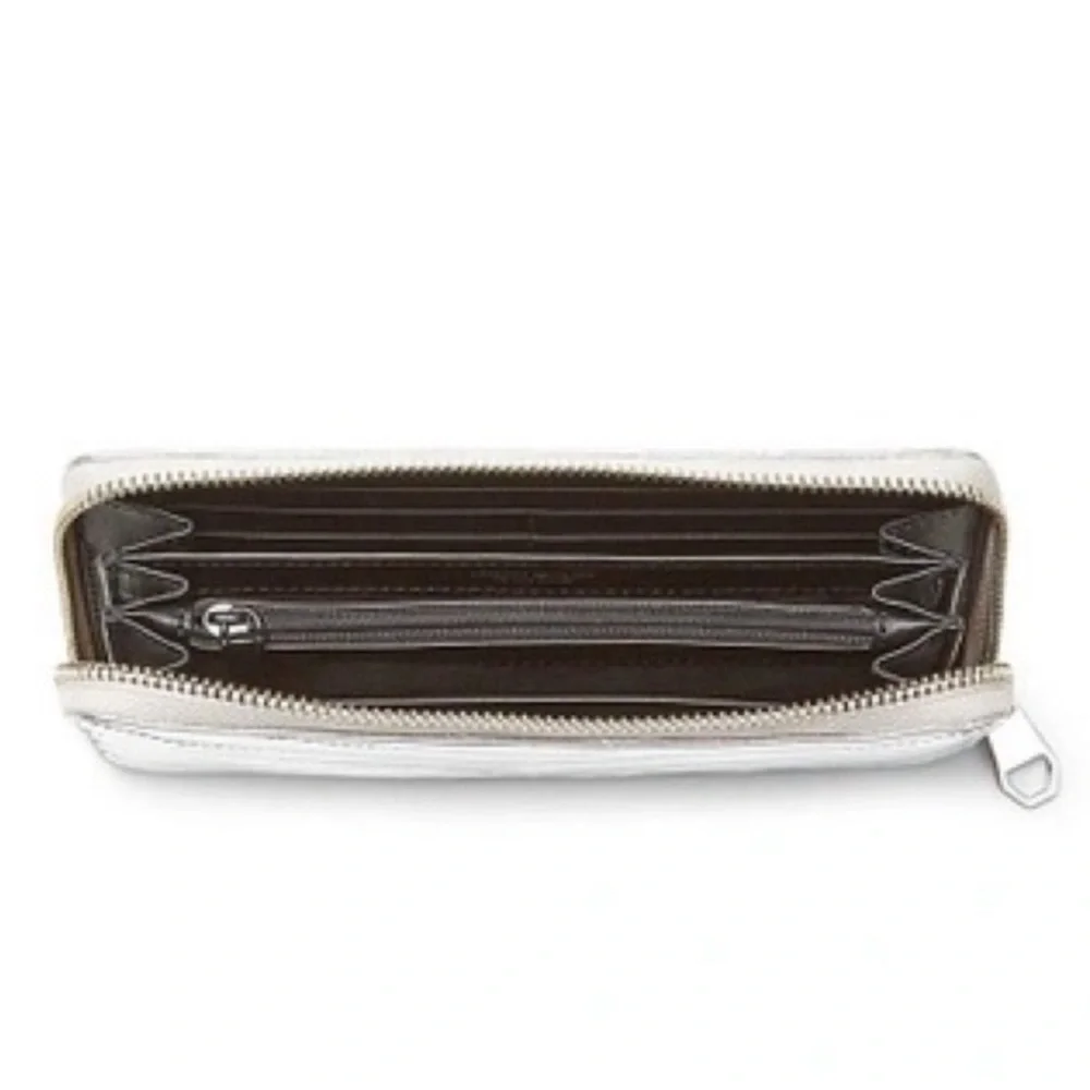 Rebecca Minkoff silver metallic zip crackled leather quilted puffer wallet - Picture 6 of 15